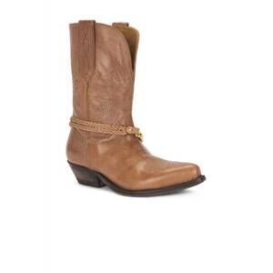NEW GOLDEN GOOSE women's wish star boots with braided belt and chain in sand